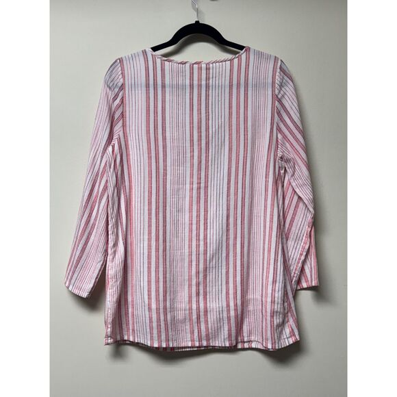 SOFT SURROUNDINGS Red/White Striped Embroidered Tunic, Sz M - Picture 6 of 8